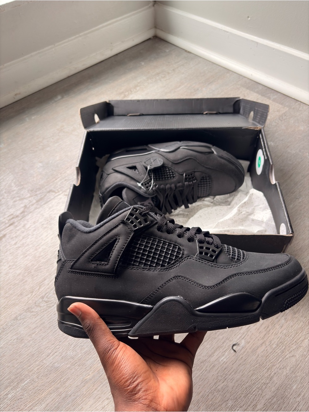 Nike Air Jordan 4 Retro Black Men's Sneakers - Picture 3 of 6